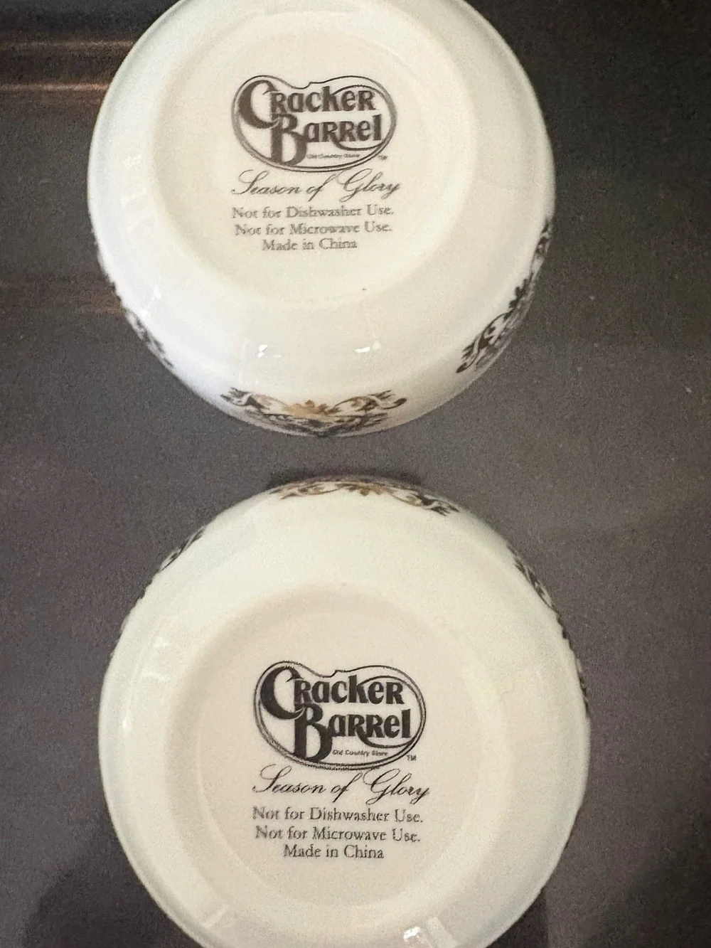 Cracker Barrel Season Of Glory 2 White Ceramic Bowls Gold Accents 4”Diameter